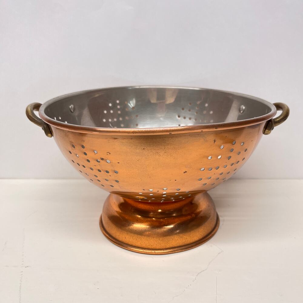 Vintage Copper Brass Colander Strainer Collectible Kitchen Copper